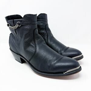 Durango Black Pebbled Leather Western Ankle Boots Size 9.5 Side Zip Pointy Toe